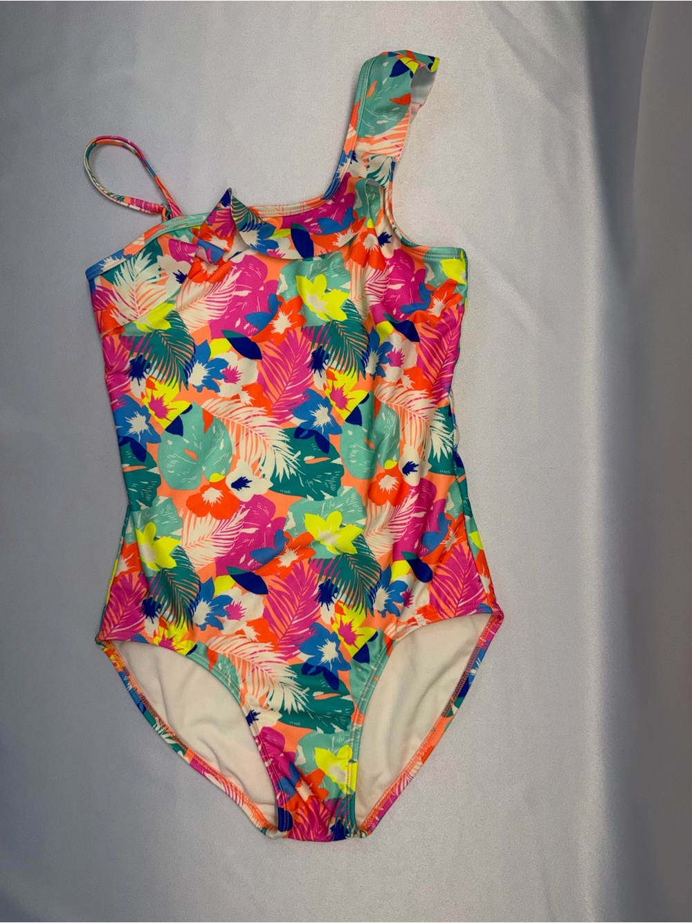 Cat & Jack Girls One‑Shoulder Swimsuit | Tropical Print | XL 14/16 | GUC